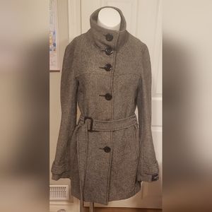 Le Chateau Wool Blend Straight Collar Winter Jacket With Belt